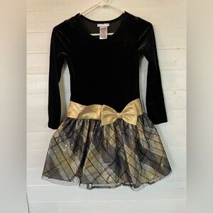 Black and Gold Velvet Dress with Bow